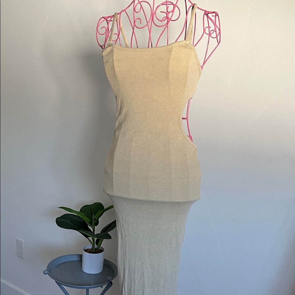 Beige Sleeveless Cutout Dress